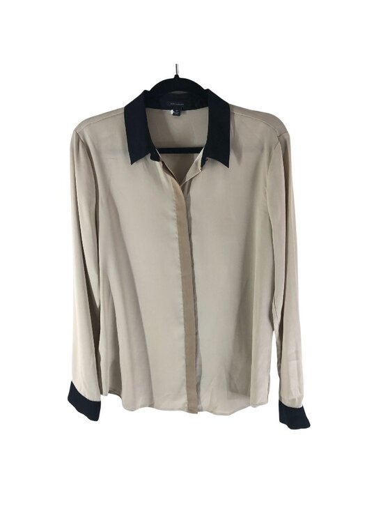 Ann Taylor Tops - Ann Taylor Womens Blouse Button Down Long Sleeve Colorblock Beige Black 10